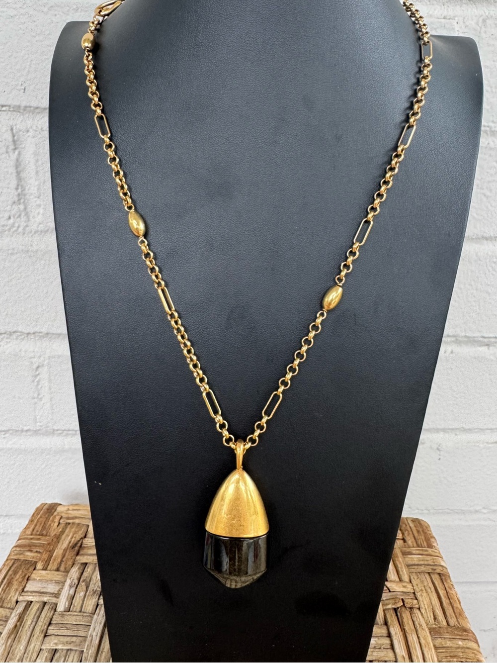 Kendra Scott Frieda Gold Long Pendant Necklace Gold & Gold Sheen Black Obsidian